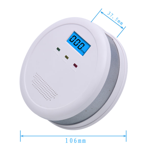 Kolmonoxiddetektor och propan, naturlig och explosiv gasdetektor, AC-kontakt med batteribackup, digital display, vit