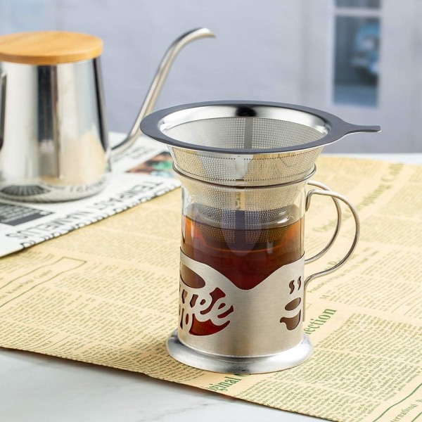 Kaffefilter, kaffedryppfilter, papirfritt kaffefilter i rustfritt stål, en til to kopper kaffe, opprettholder naturlig kaffe