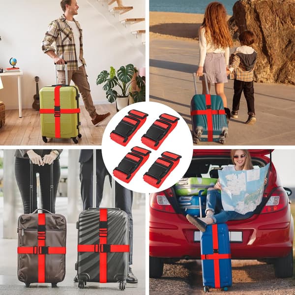 Adjustable Suitcase Belt 4-Pack Luggage Straps with Buckle for Suitcase Security Lock Fastener Red