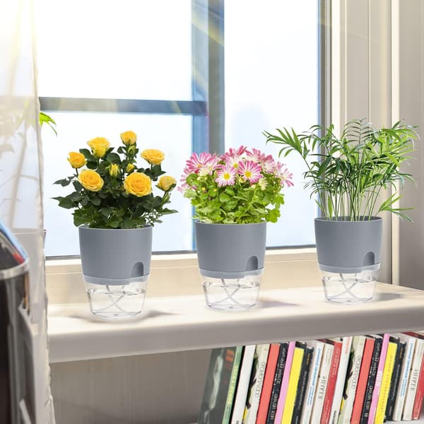Selvvannende blomsterpotte for innendørs bruk, blomsterpotter med vanningssystem grå (4 stk) Grå Grey