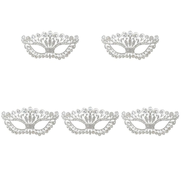 5 stk Luksuriøs Elegant Diamant Strass Maske Maskerade Fest Krone Legering Maske For Kvinner (sølv) 5 stk 5pcs