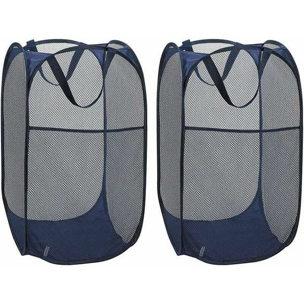 Laundry Basket [2-pack] Foldable Pop Up Mesh Laundry Hamper Laundry Bag Foldable Laundry Basket with Handles, Blue