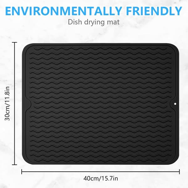 wxsp Silicone Drying Rack Mat, Silicone Dish Mat, for Kitchen Dishwashers, Quick Drying, Heat Resistant Non-Slip - Black, 30x 40