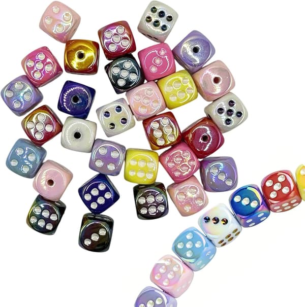 30 STK kube terning akrylperler, iriserende 3D emaljeperler nøkkelringlaging