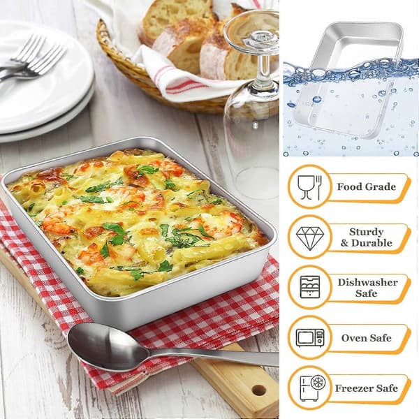 Small Baking Dish, Set of 2, Deep Cake Pan, Rectangular Baking Sheet, Pans Ideal for Lasagna, Cakes, Pizza, Flat Surface, Dishwasher Safe, 23x17x5 cm