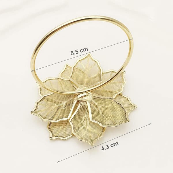 Blomster Servietringe Sæt med 6, Holdbar Blomster Servietholder Pynt Husholdnings Servietringe Sæt Rhinestone Servietringe (Guld)