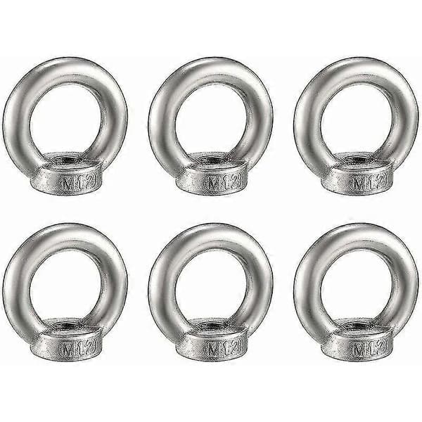 6 stk. M12 løfteøye mutter rustfritt stål ringmutter metrisk maskinvare ringformet FemFixing gjenget mutter for løftetilbehør, overflatepolering, S