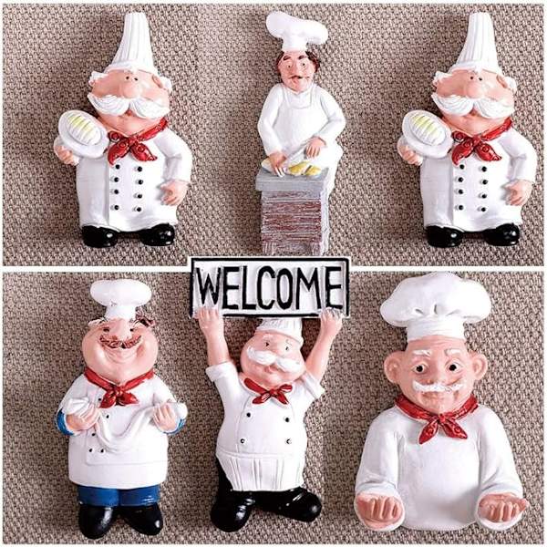 6 stk. Chef Køleskabsmagneter 3D Harpiks Tegneserie Kreativ Brød Kok Køleskabsmagnet Hjem Køkken Restaurant Dekorationer