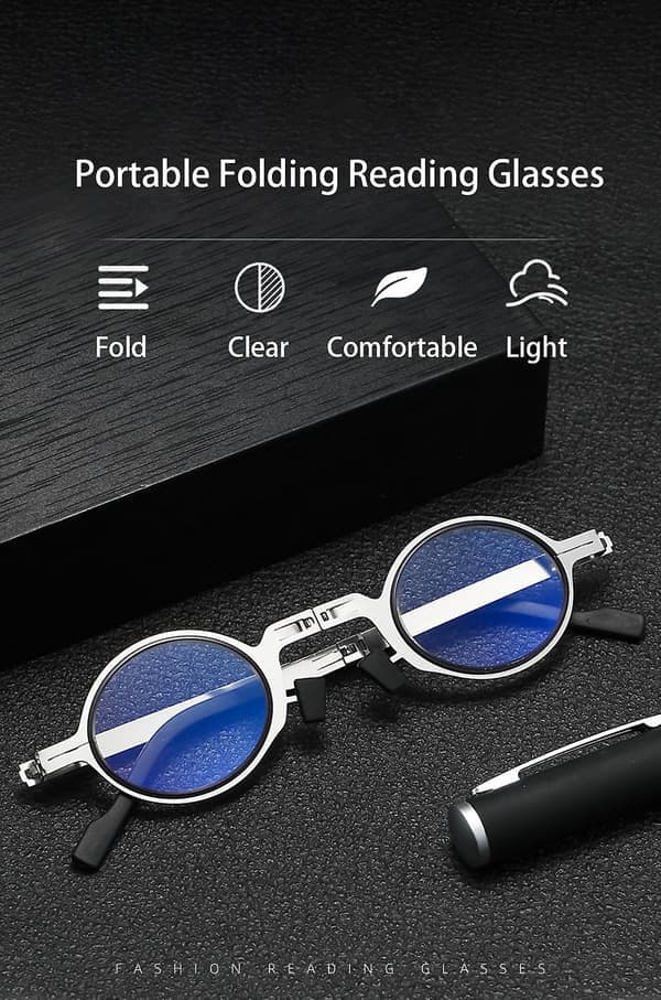 Men's Ultralight Titanium Material Screwless Foldable Anti-blue Reading Glasses 300 degrees circular 300 degrees circular