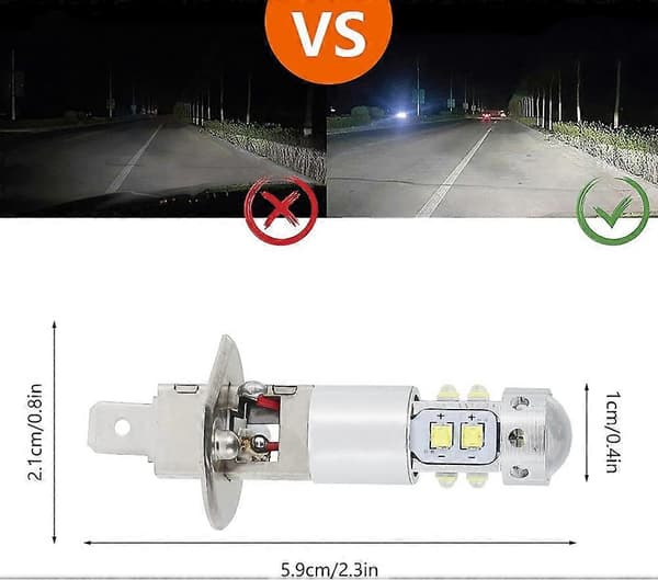 2 stk H1 LED-frontlyspærer Superlyse 6000K Hvite LED-tåkelyspærer Frontlykter