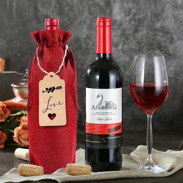 Vinpåsar, 12 stycken, jute, jutepåsar, vinflaskor, presentpåse, vinflaska, bordsdekoration, presentpåse (röd)