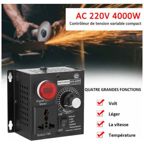 Kompakt AC 220V 4000W styrenhet, variabel spänning, hastighet, temperatur, ljus, spänning, justerbar dimmer
