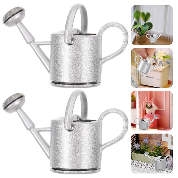 2 stk. Miniature Vandkander Dukkehustøj Legetøj Dukkehustøj Falske Haveværktøjer Sølv 4x1.5x2.5cm Silver 4x1.5x2.5cm