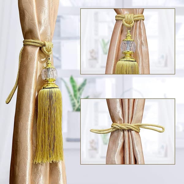 2-pack Gold Curtain Tiebacks, Tassel Curtain Tiebacks Gold Crystal