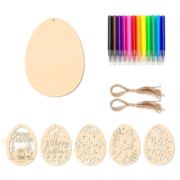Easter Party Craft Ornaments, Creative Home Decor, DIY Handmade Wooden Rabbit Egg Pendant