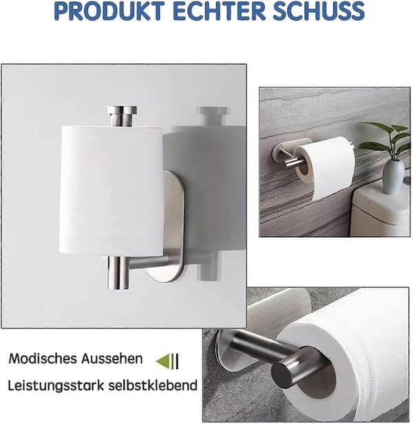 Toiletpapirholder uden boring til badeværelse og vaskerum, SUS304 rustfrit stål, børstet nikkel, sølv [DB]