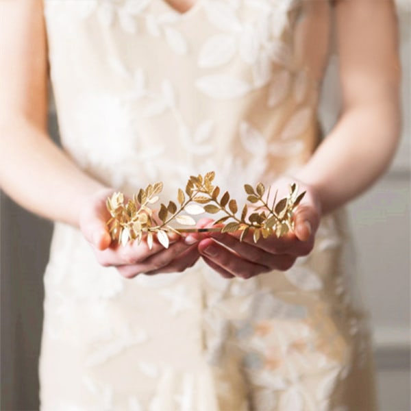 Bridal Leaf Leaf Crown Pannband Brud Tiara Gold Leaf huvudstycke för Bröllopsbal Festival Brudtärna Håraccessoarer (Guld)