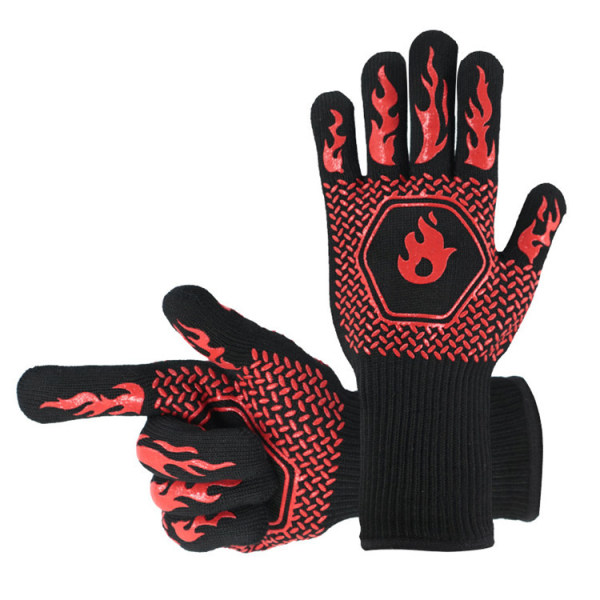 BBQ-handskar, värmebeständiga ugnshandskar upp till 800 ℃ / 1472 ℉ för kök, grill, bakning, mikrovågsugn (1 par) (röd)