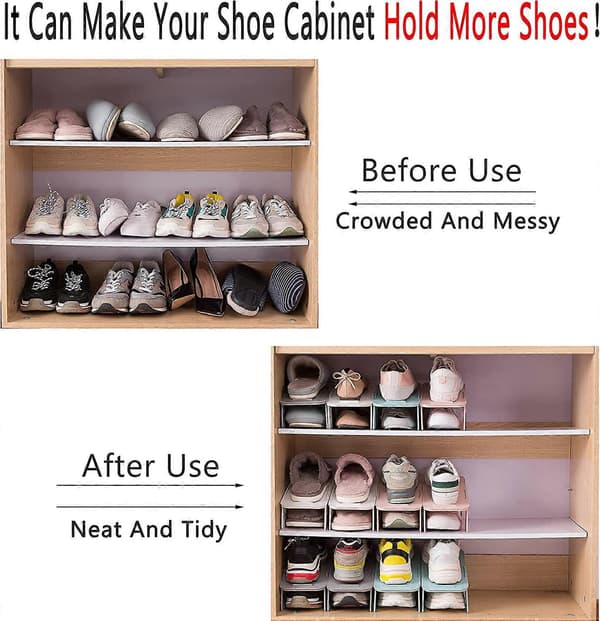 Shoe Slot Organizer 4-pack, Double Layer Stackable Shoe 50% Space Saving Storage Shoe Rack