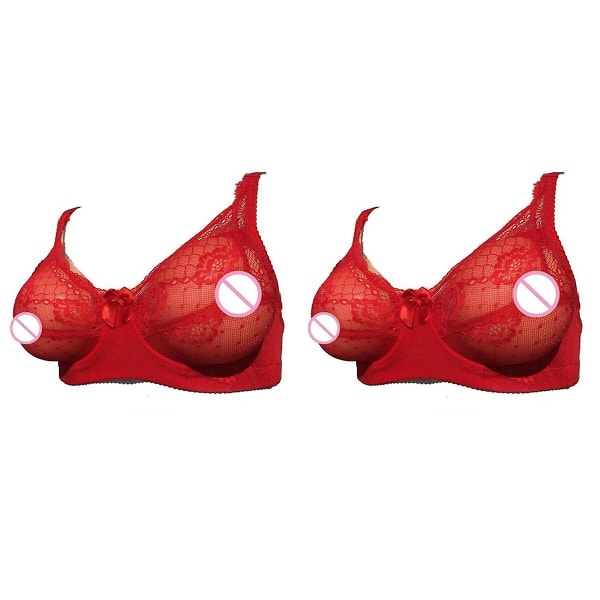 3pcs Fake Breast Bra Pocket Bra Silicone Breast Forms Crossdressers Cosplay Prop 80b(red)2pcs