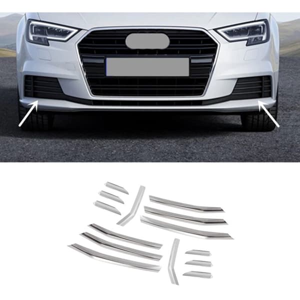 14 Pcs Stainless Steel Fog Light Strips Decorative Sequins for A3 2017-2020 Car Styling