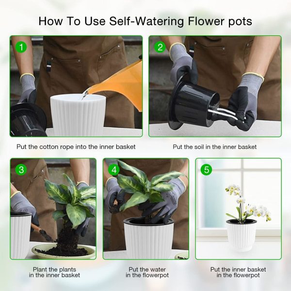 7 stk automatisk vanning blomsterpotte, blomsterpotter, innendørs utendørs selvvanning blomsterpotter, vanning plantepotter, hjemmedekorasjon automatisk