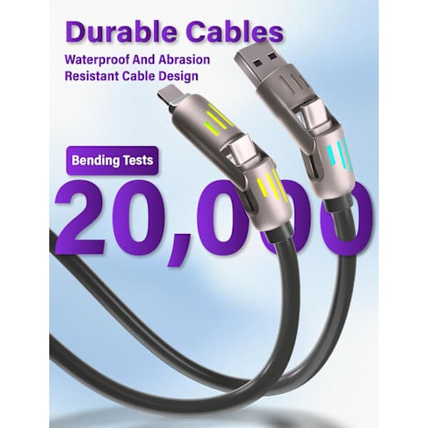 240W 4-i-1 USB-C-kabel – Multilader med pustelys, PD 5A hurtiglading og datasynkronisering, silikon – Grå 1,5m Grey