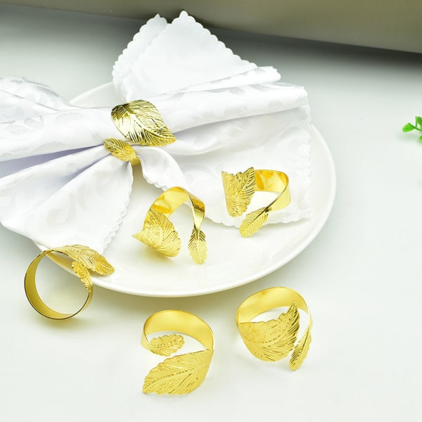 Gold Leaf Servettringar Set med 12, Blad Servettringar för dukning, Metal Leaf Servetthållare Ringar för julfest, bröllop,
