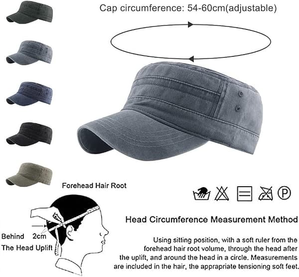 Militær Caps for Menn og Kvinner Klassiske Justerbare Slitte Hatter Unisex Bomull Robust Solid Visir Baseballcaps Sol Vandrehatt Grå grey