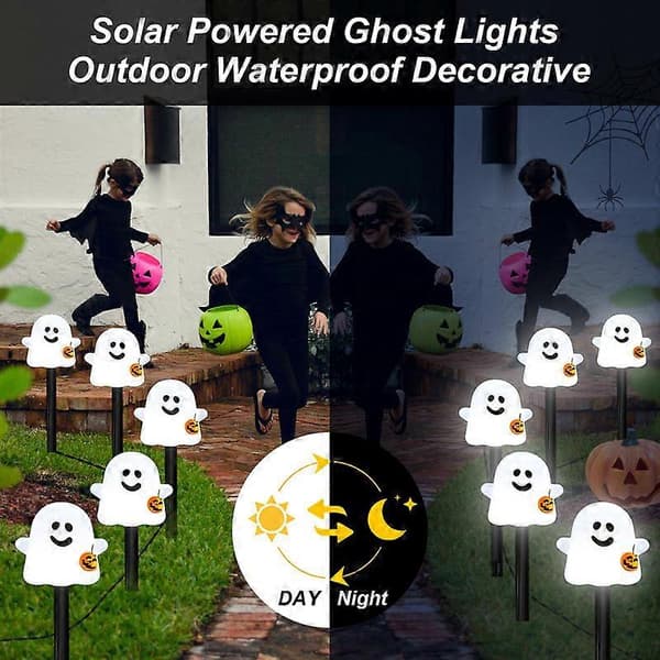 Solar Powered Halloween Ghost Pathway Lights, 10-Pack Ghost Marker Lights