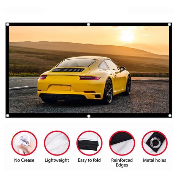 16:9 Portable HD Projector Screen Foldable Polyester Projection Curtain for Home Office 84 inch