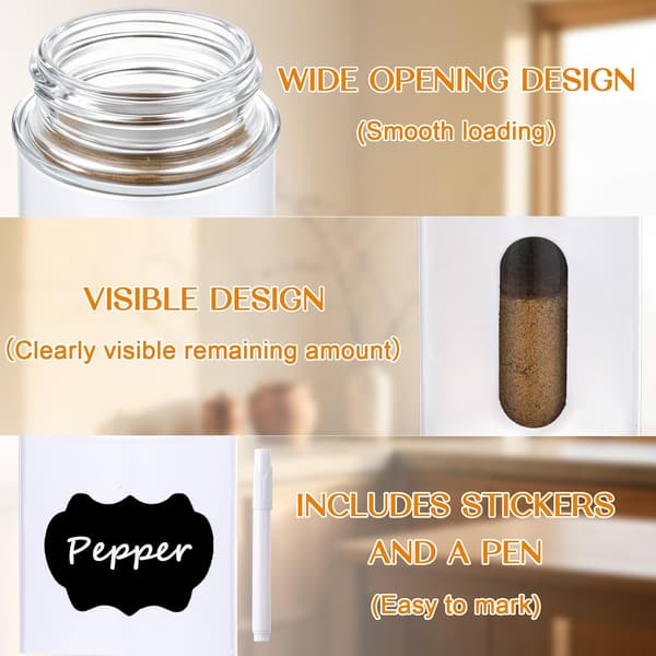 3 stk. glas salt- og justerbar til kanel (sort, hvid,