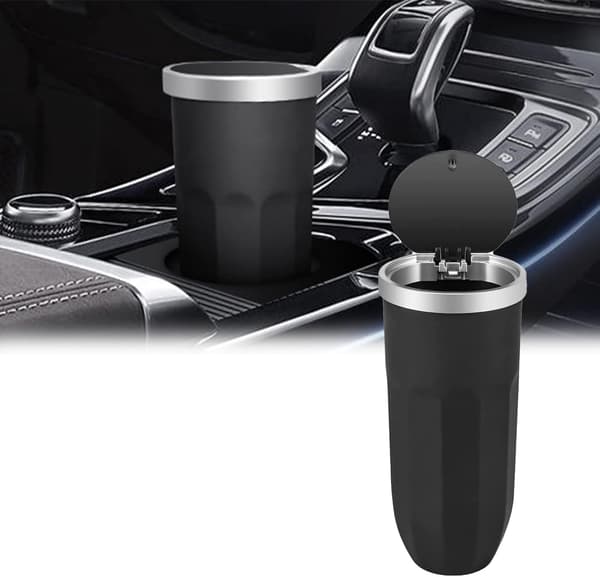 Black Mini Car Trash Can with Lid, Portable Car Trash Can with Aromatherapy Tablets, Car Cup Holder Mini Dustbin