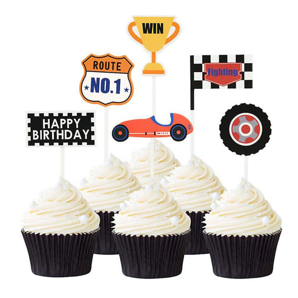 30 st Racing Car Trophy Rutiga Flaggor Tårta Topper Födelsedagstårta Cupcake Dessert Topper Picks Tårta Dekoration FesttillbehörM M