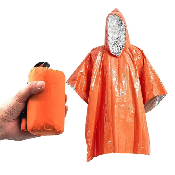 Emergency Rain Poncho med Mylar Blanket Liner - Survival Tepper for Car - Heavy Duty, Vanntett Campingutstyr, Tactical Prepper