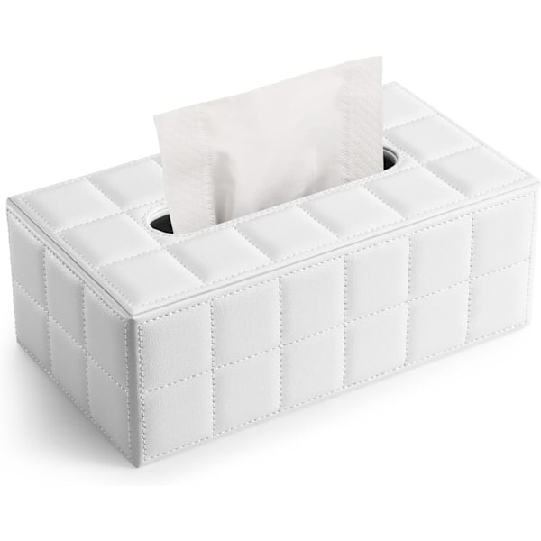 Rektangulär servettlåda i läder White