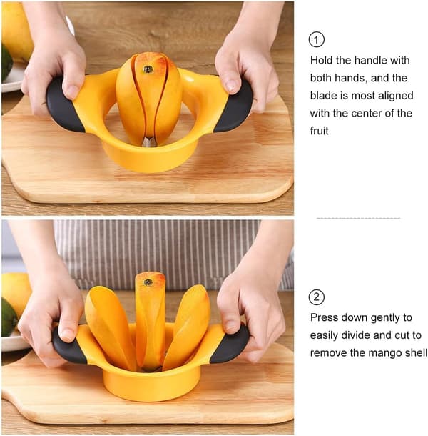 Mango Slicer & Divider with Stainless Steel Blade - Ergonomic Handle, Easy Pit Removal & Divider for Perfect Slices