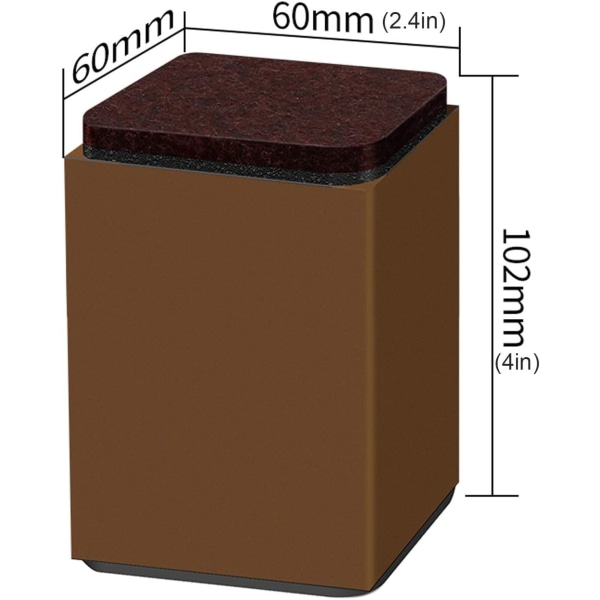 (Brun 10cm) 4 STK Møbelstøtteben, selvklebende karbonstål, firkantet 6x6cm, for sofa, seng, TV-skap, Høyde 5cm/10cm, Svart/Hvit/Brun