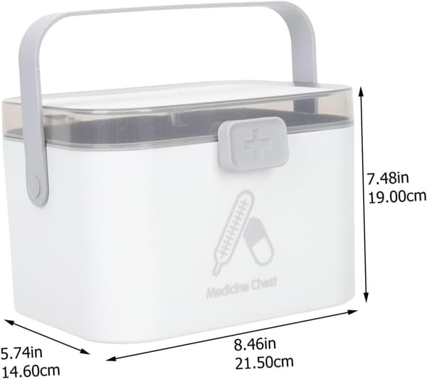 Portable Family First Aid Medicine Organizer Box with Handle, Multi-layer Small Grey Medicine Storage Case