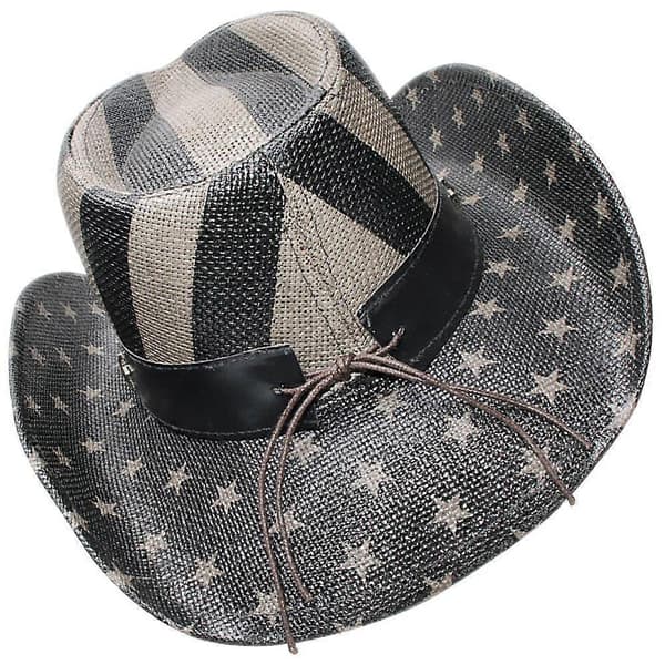 Vintage Hat Western Style Unisex Pool Lounging Adjustable Brim Straw Material 35x30cm 1-pack