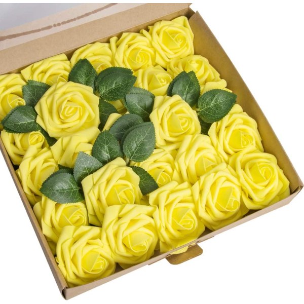 50 Roses i eske Simuleringsroser Bryllupsgaveeske Morsdagsgave, gul