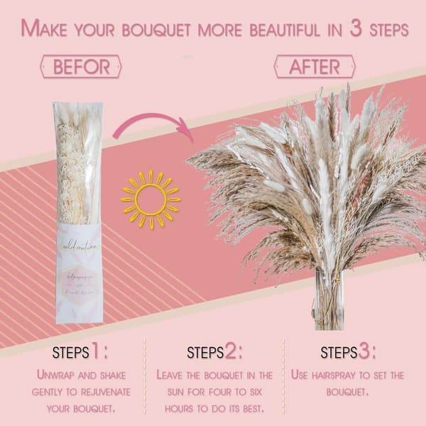 85PCS Natural Dried Pampas Grass Bouquet, Boho Home Decor Bouquet