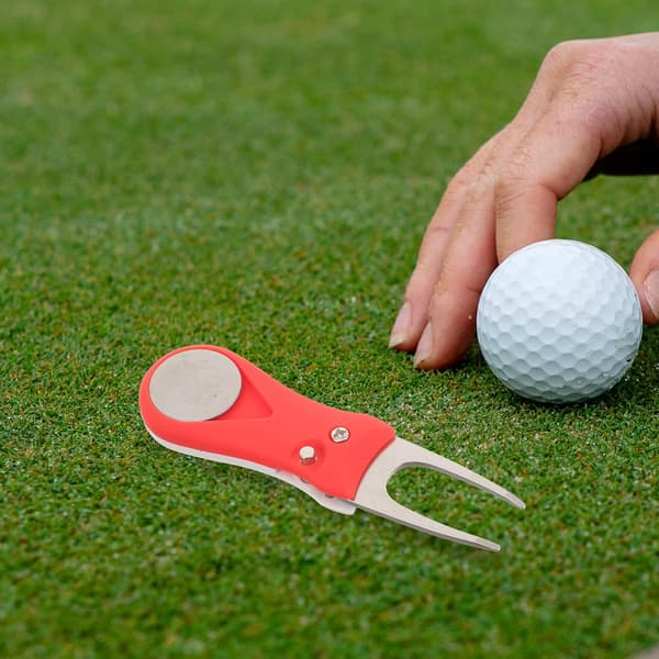 Bærbart golfværktøj til reparation af nedslagsmærker med udfoldelig boldmarkør, græsgreb i metal