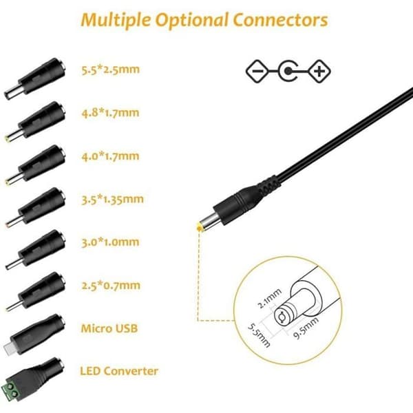 Universell AC DC 12V 1A Strømadapter med 8 Kontakter Strømforsyning Transformator YYV