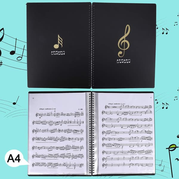 A4 Size Document with Music Notes 20 Pockets Folder Holder Case Music Folder File Music Key Song