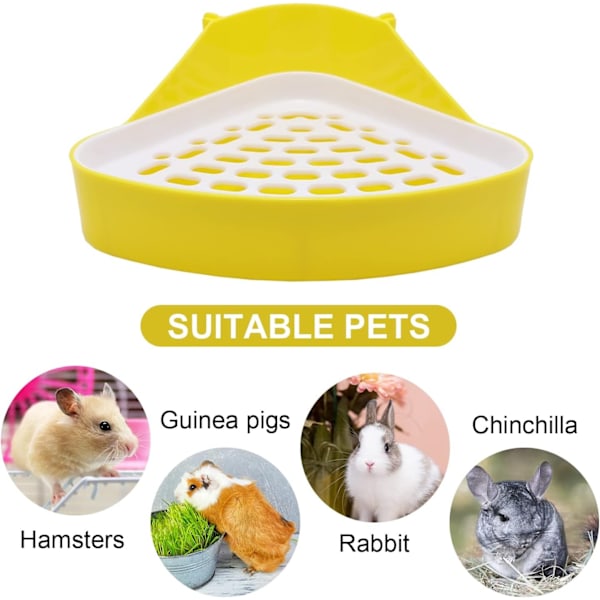Kanin Toalettboks Hjorne Toalett for Smådyr Bur Toalett Potte for Marsvin Hamster Kanin (Gul)
