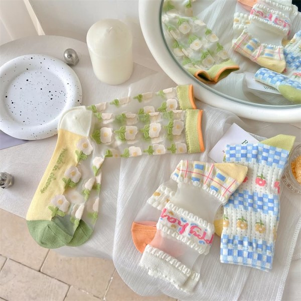 6 Par Kvinders Strømper, Bomuld Let Strømper, Ruffle Lace Strømper til og Kvinders Candy Lace Sheer og Bomuld Strømper