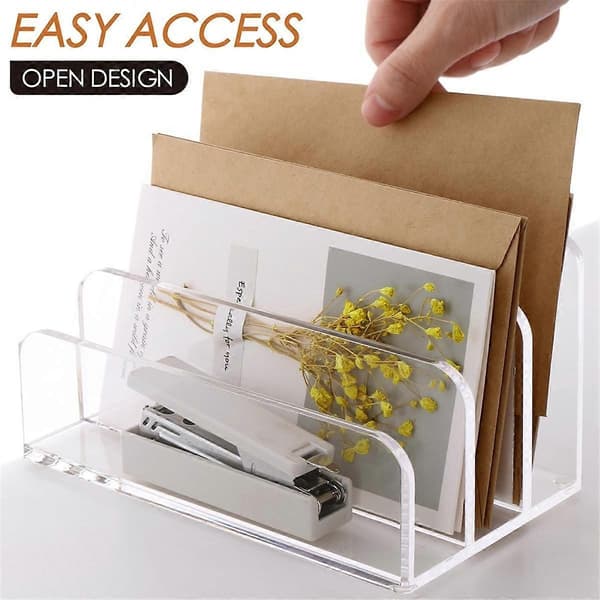 Letter Organizer with 3 Compartments, Desk Letter Rack, Vertical Letter Rack, Acrylic File Sorter