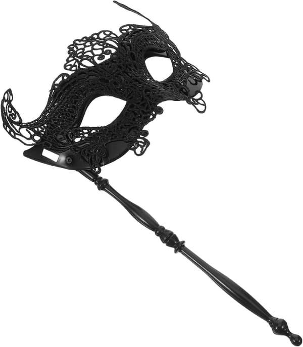 Yellow Dragon Pattern Half Face with Stick Handheld Cosplay Costume Prop