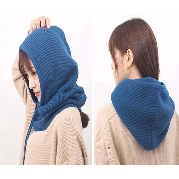 Kvinners Balaclava Hettelue Vinter Kashmir Strikket Lue Ski Mask Ski Hette Utendørs (Himmelsblå) Sky Blue
